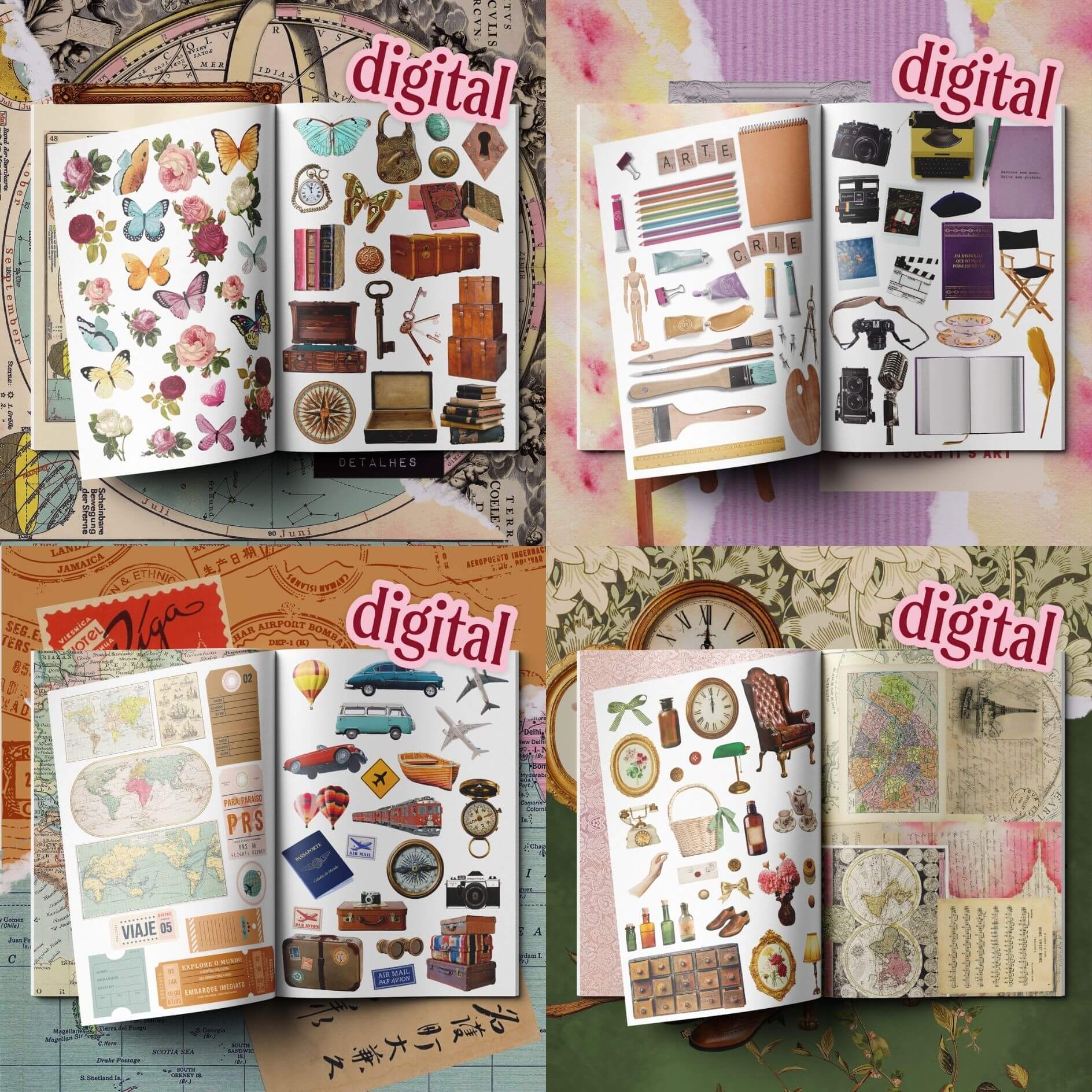 Kit 4 Livros de Recortes (Digital)